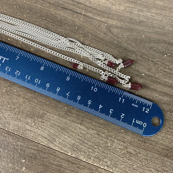 Lucky Brand Silver Tone Multi Layered Chain Necklace Drop Red Gem Pendant Chain - Picture 8 of 8